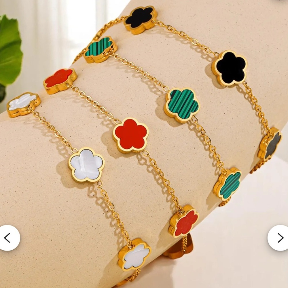 New Lucky Clover Bracelets 14K Gold Plated (Set of 4) | Various Colors